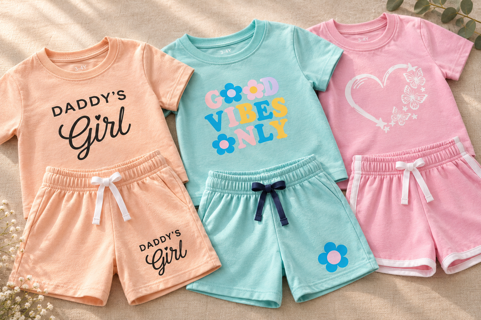 Kids Pastel Printed Co-Ord Set Pack of 3