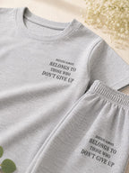 Girls Grey T-Shirt & Cuffed Trouser Set