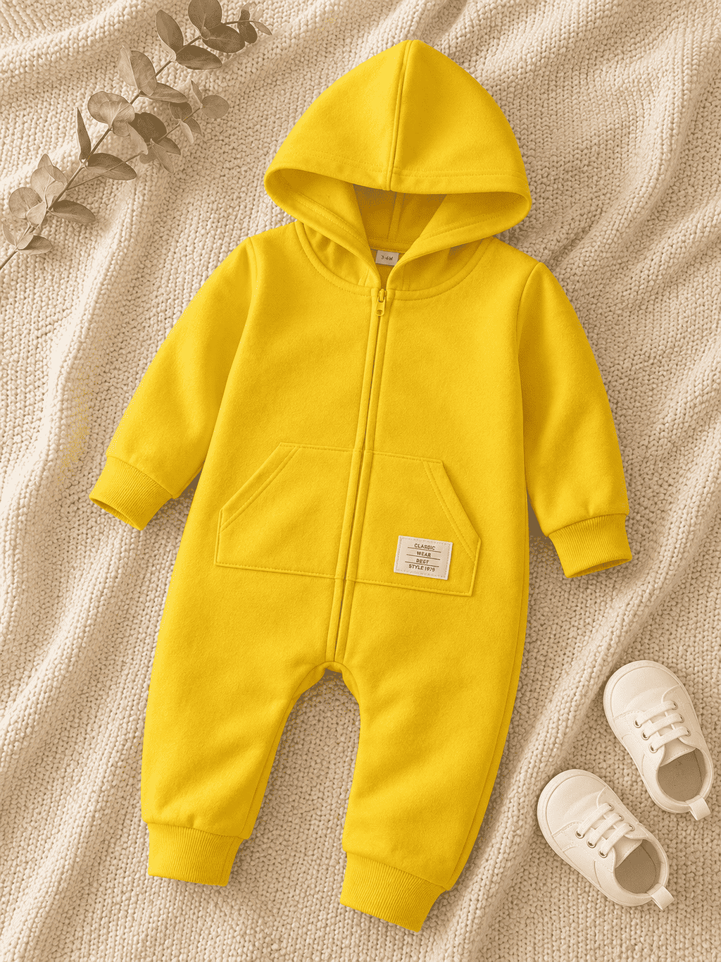 Plush-Hoodie Romper - Yellow