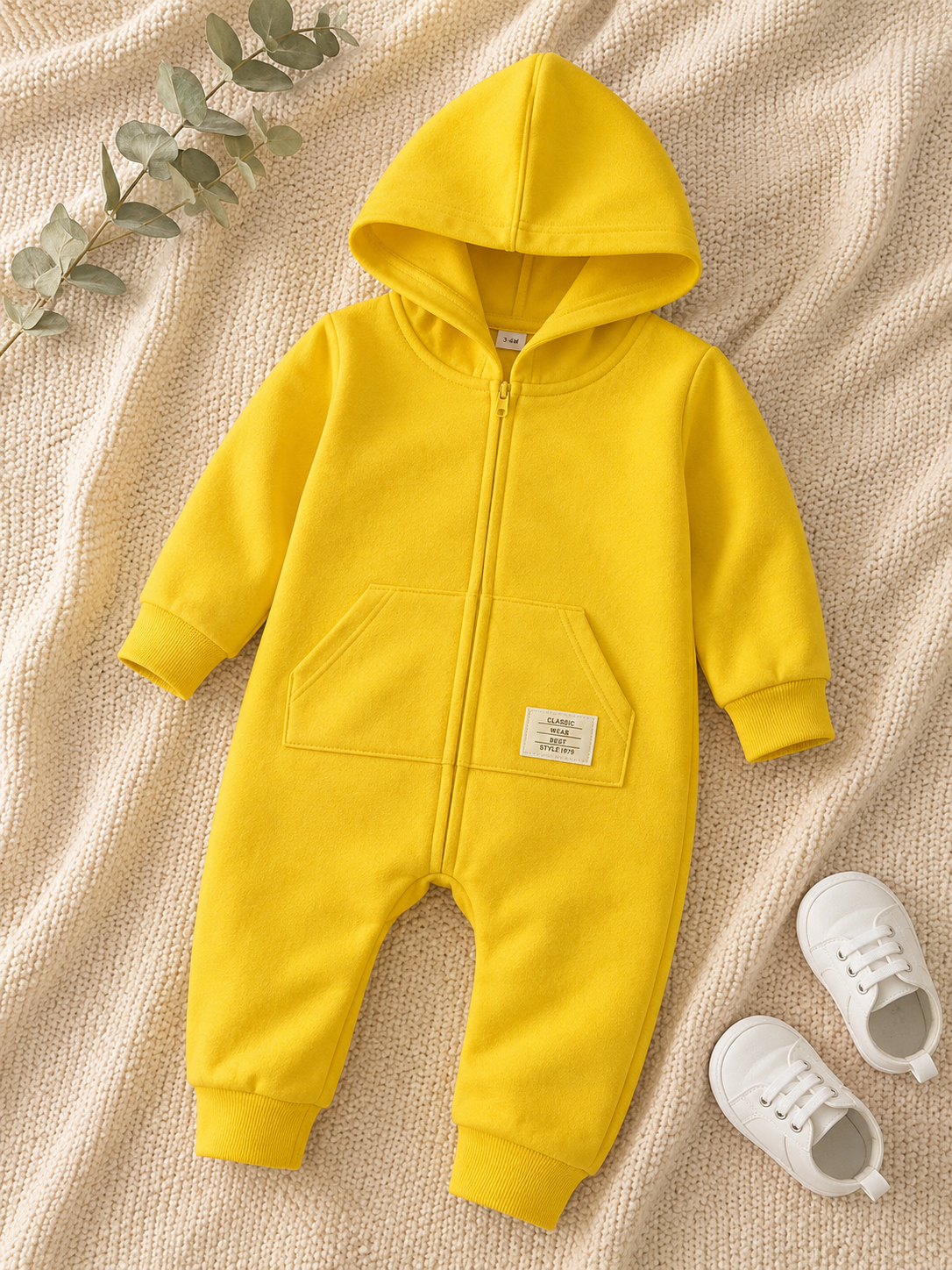Plush-Hoodie Romper - Yellow