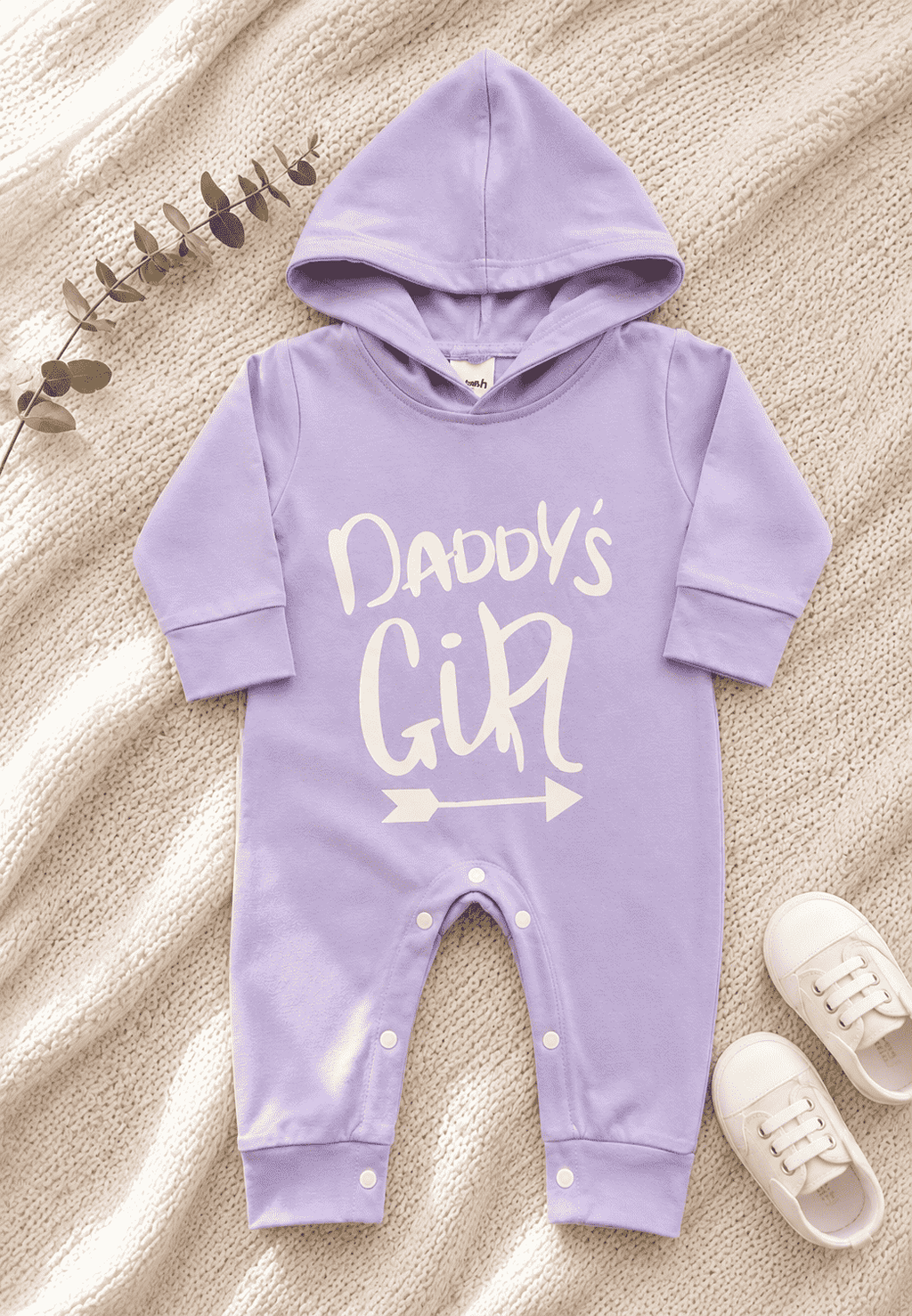 Plush-Hoodie Romper - Daddys girl in lavender