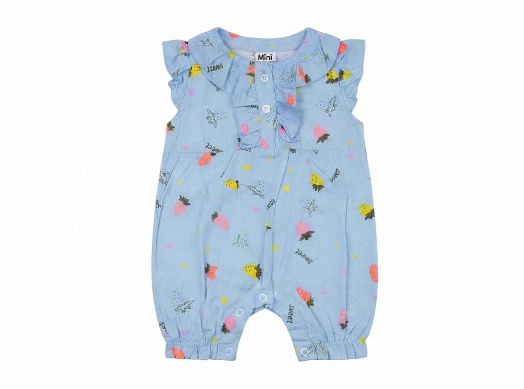Baby girl blue strawberry print romper