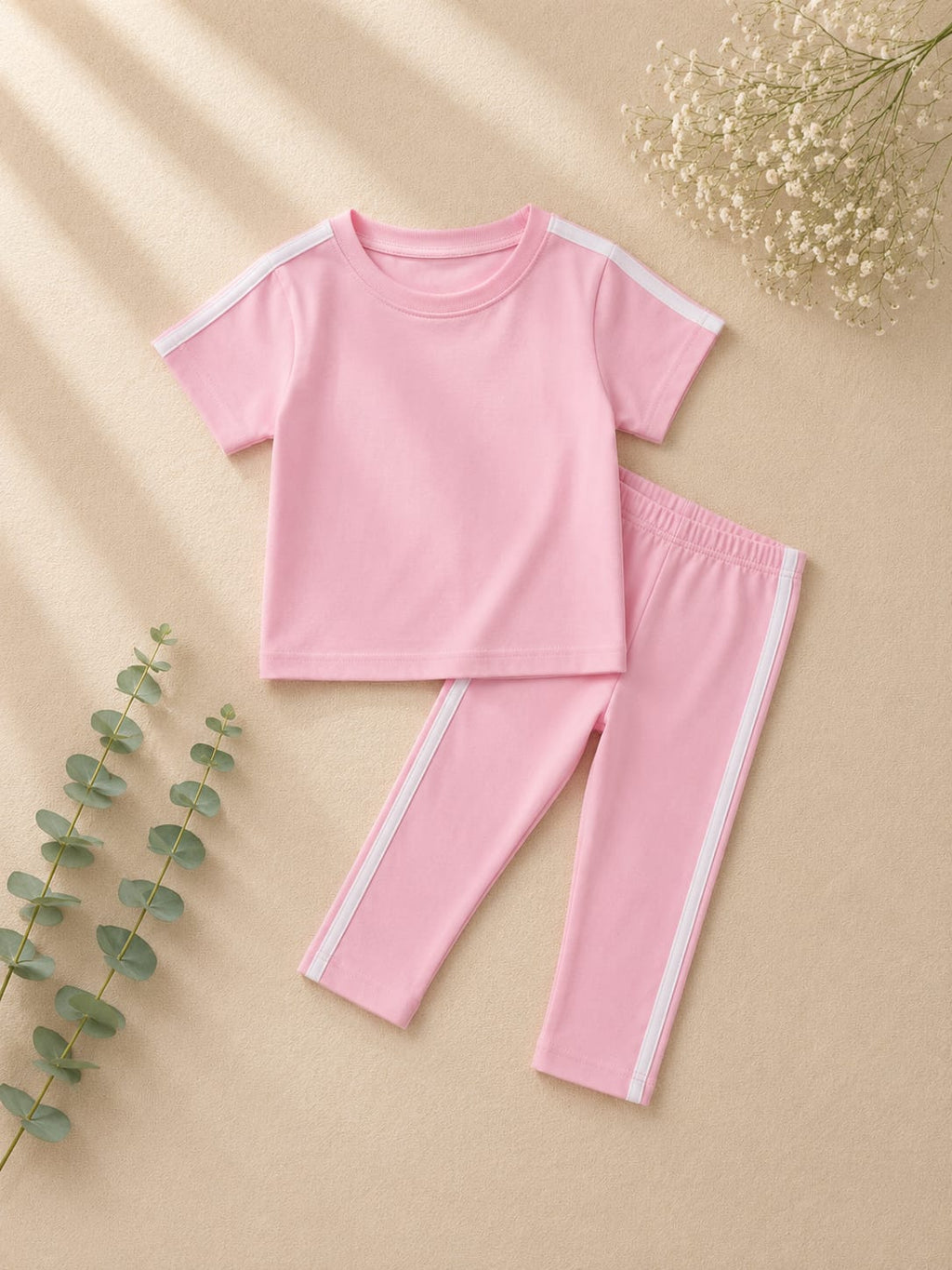 Girls Pink Stripe T-Shirt & Trouser Set