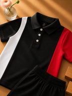 Plush-Baby Plaid Polo Shirt & Shorts-White/Red/Black