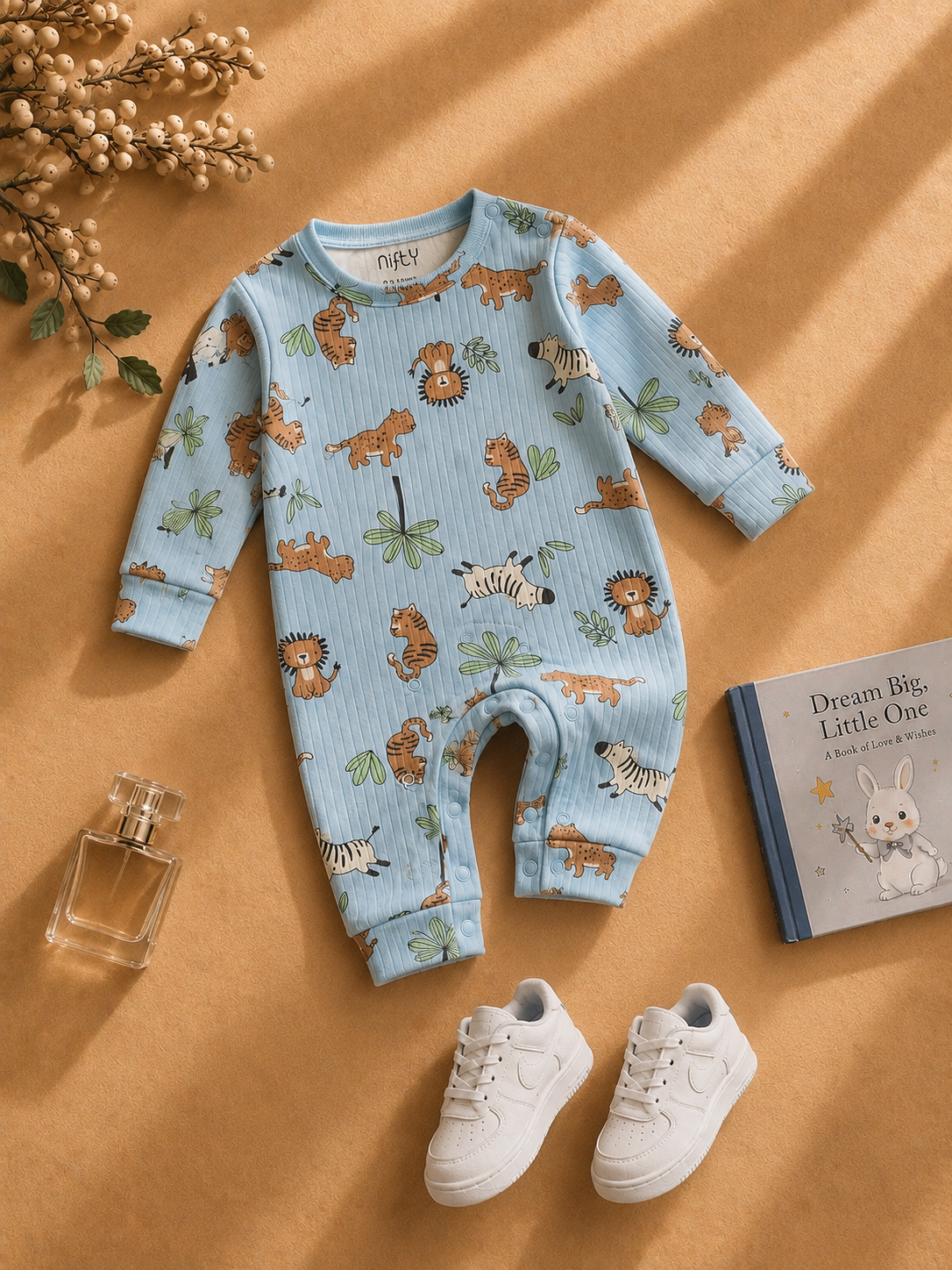 Baby Safari Animal Romper | Blue Long Sleeve Jumpsuit
