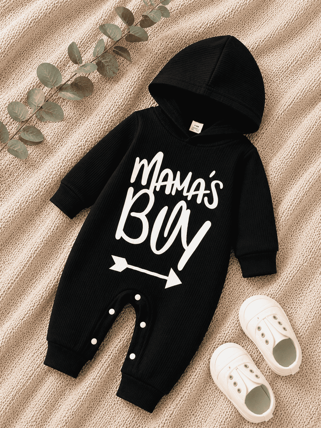 Plush-Hoodie Romper - Mamas Boy in Black