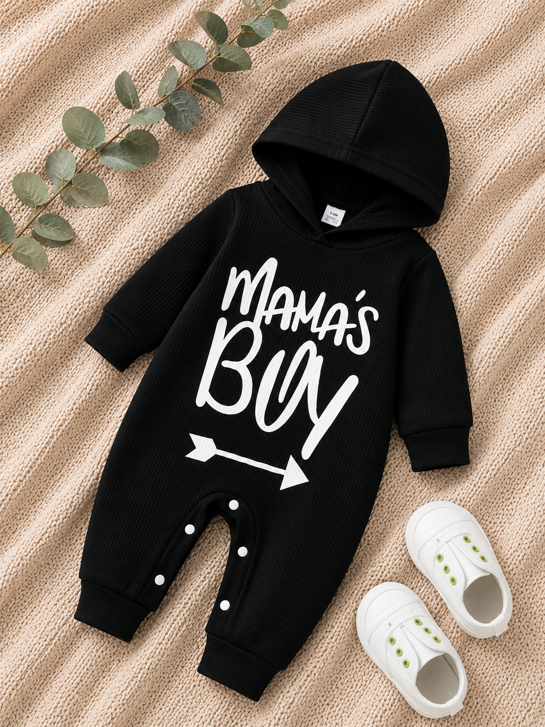Plush-Hoodie Romper - Mamas Boy in Black