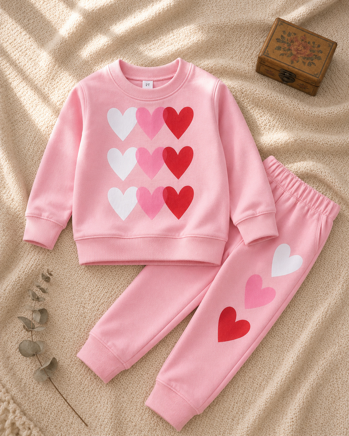 Plush Fleece Shirt & Trouser - Hearts in Pink