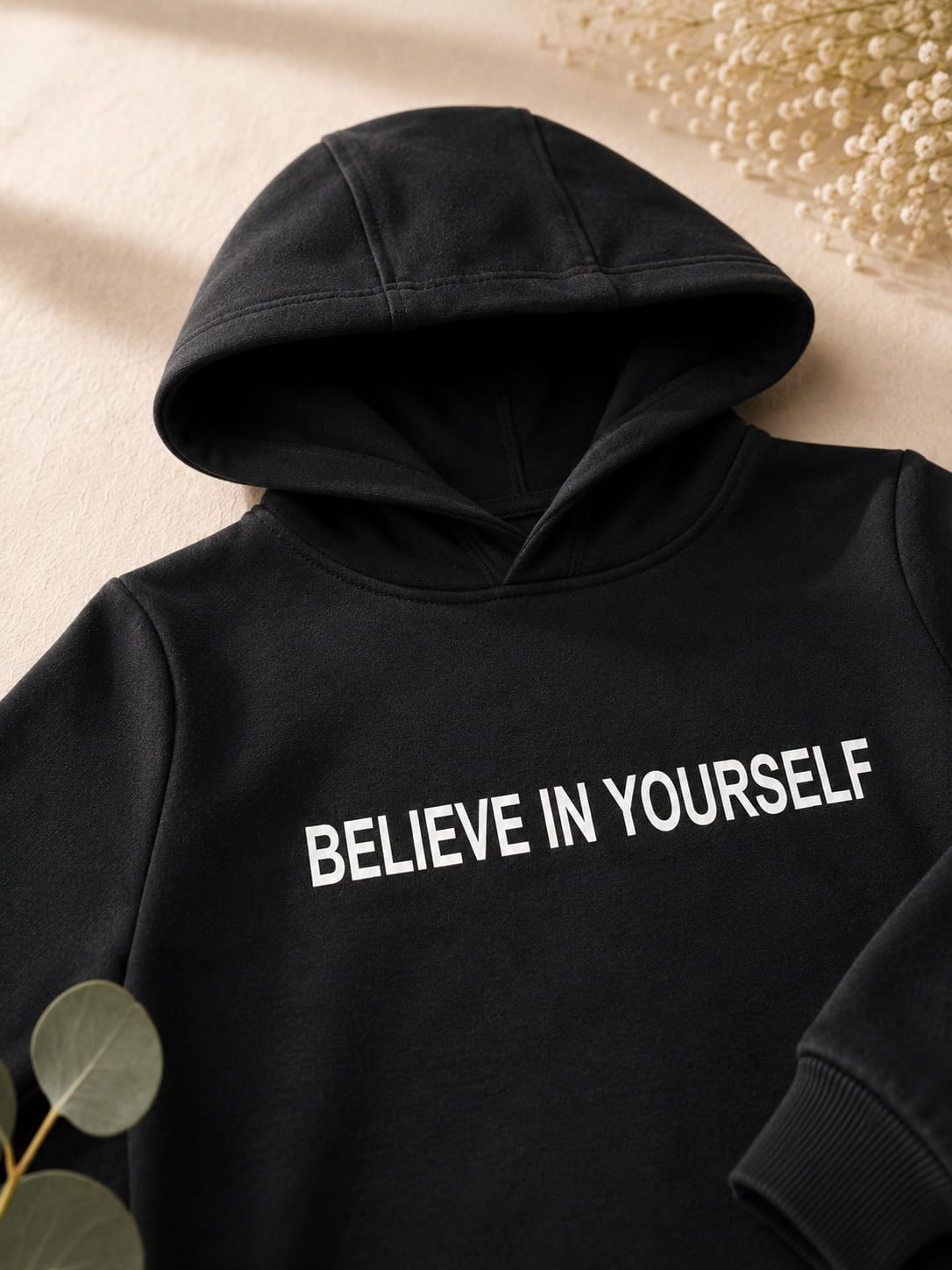 Girls Black "Believe in Yourself" T-Shirt & Trouser Set