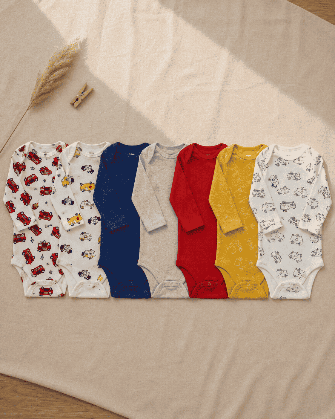 Rescue Vehicles & Solid Colors Baby Bodysuits 7-Pack