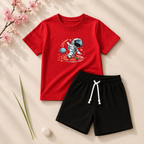 Boys Red & Black Space Explorer T-Shirt & Shorts Set