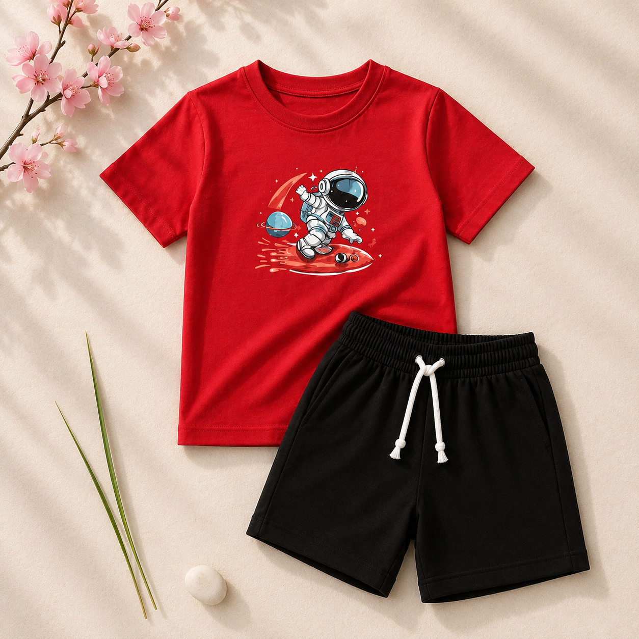 Boys Red & Black Space Explorer T-Shirt & Shorts Set