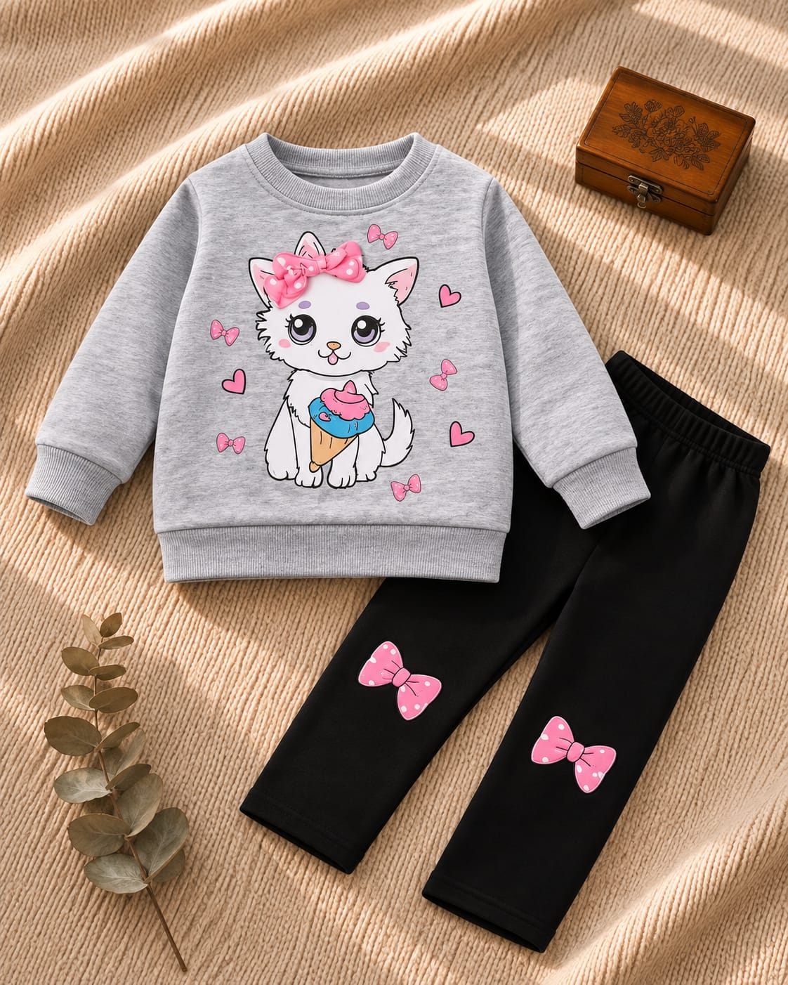 Plush - Fleece Shirt & Trouser - Cat in Grey Contrast