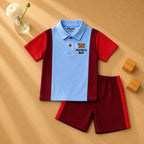 Plush-Baby Plaid Polo Shirt & Shorts-Red-Blue