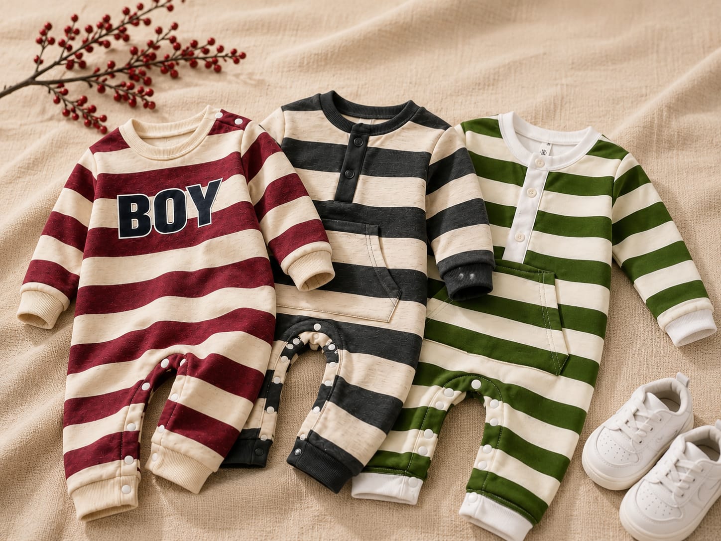 Baby Boy Striped Romper Set Pack of 3
