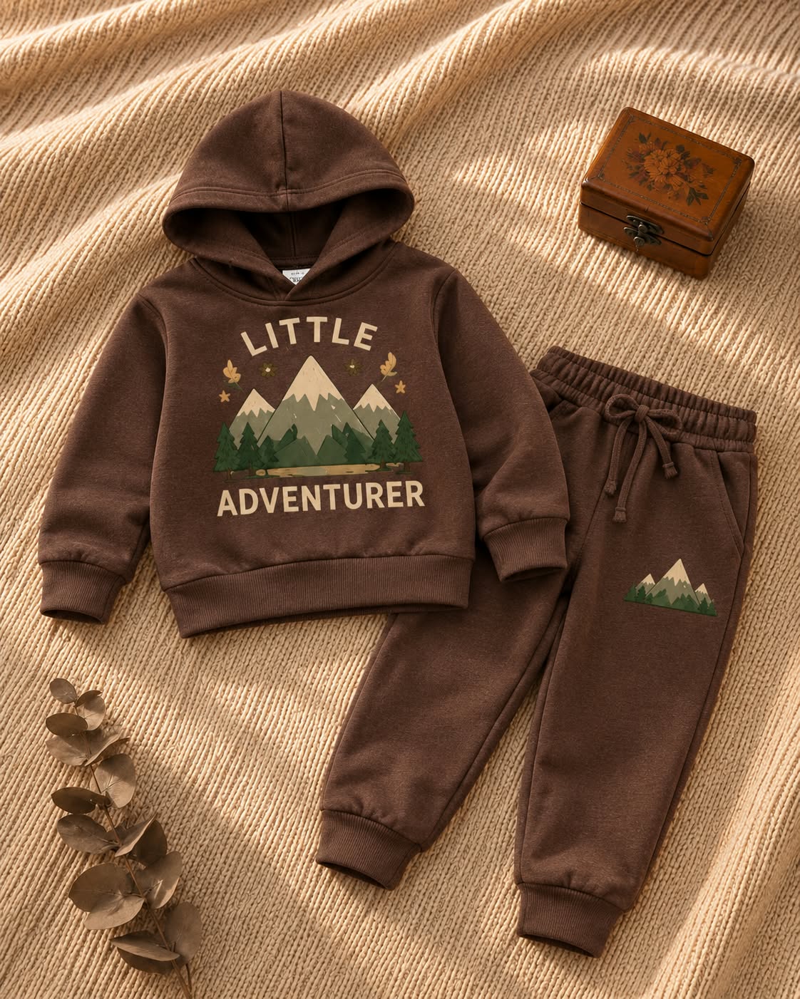 Brown “Little Adventurer” Kids Sweatshirt & Jogger Set