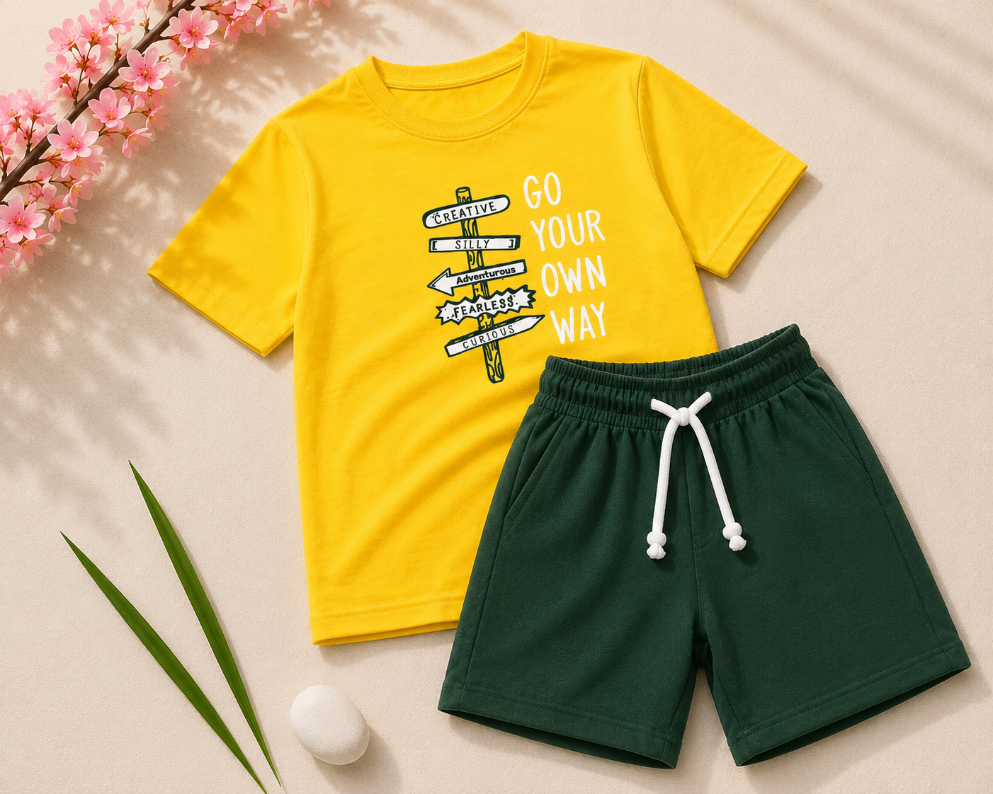 Boys Yellow & Green "Go Your Own Way" T-Shirt & Shorts Set