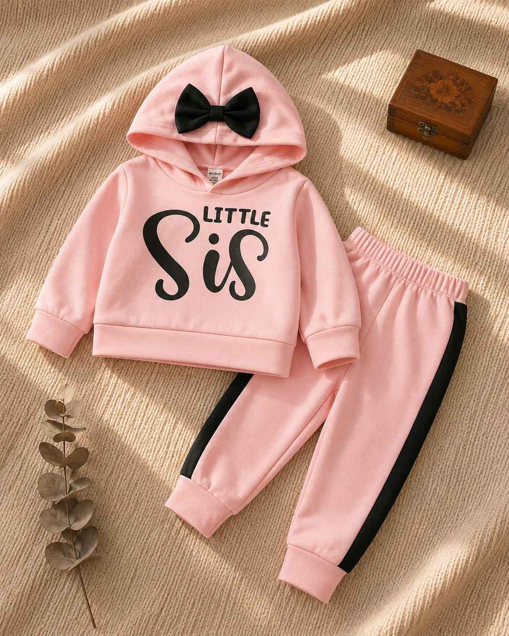 Plush Hoodied Fleece Shirt & Trouser - Little Sis in Light Pink