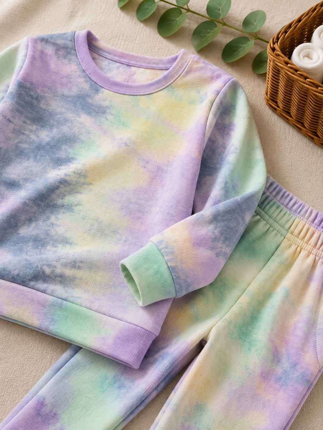 Plush - Plush Crew Neck Ribbed Knit Basic Set - Cotton Candy