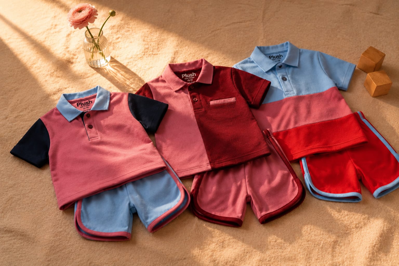 Toddler Boy Color block Polo Shirt & Shorts Set – Pack of 3