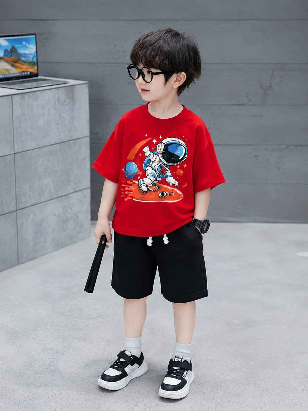Boys Red & Black Space Explorer T-Shirt & Shorts Set