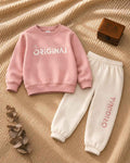 Pink kids sweatshirt and cream jogger set with The Original print