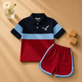 Plush-Baby Plaid Polo Shirt & Shorts-Blue-Red