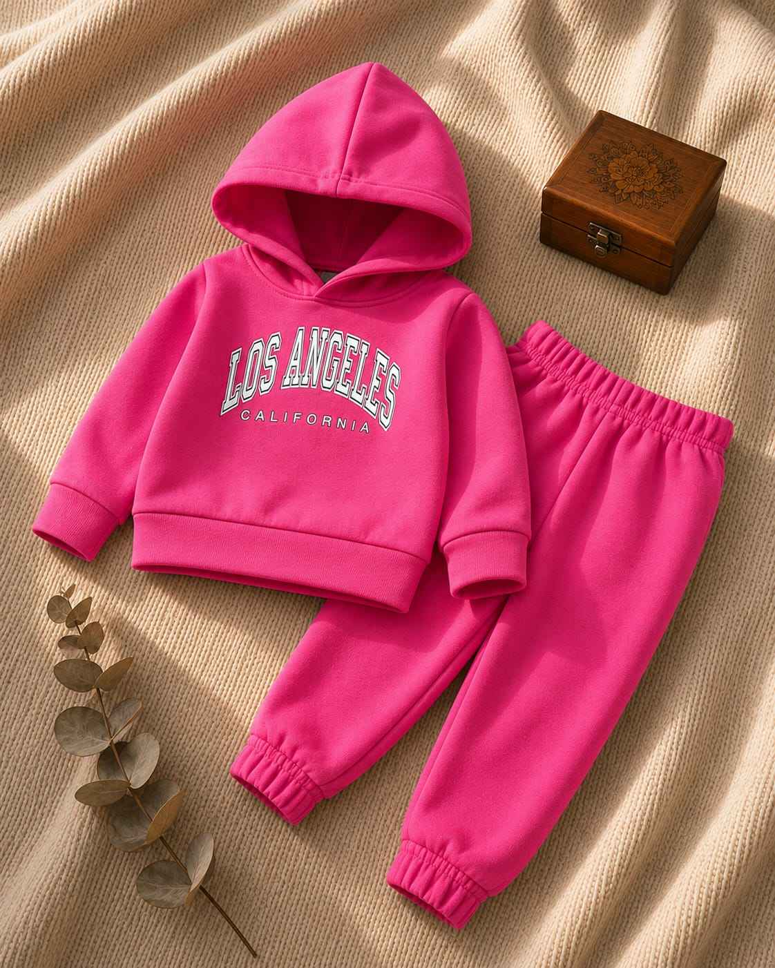 Plush Hoodied Fleece Shirt & Trouser - Los Angeles Pink