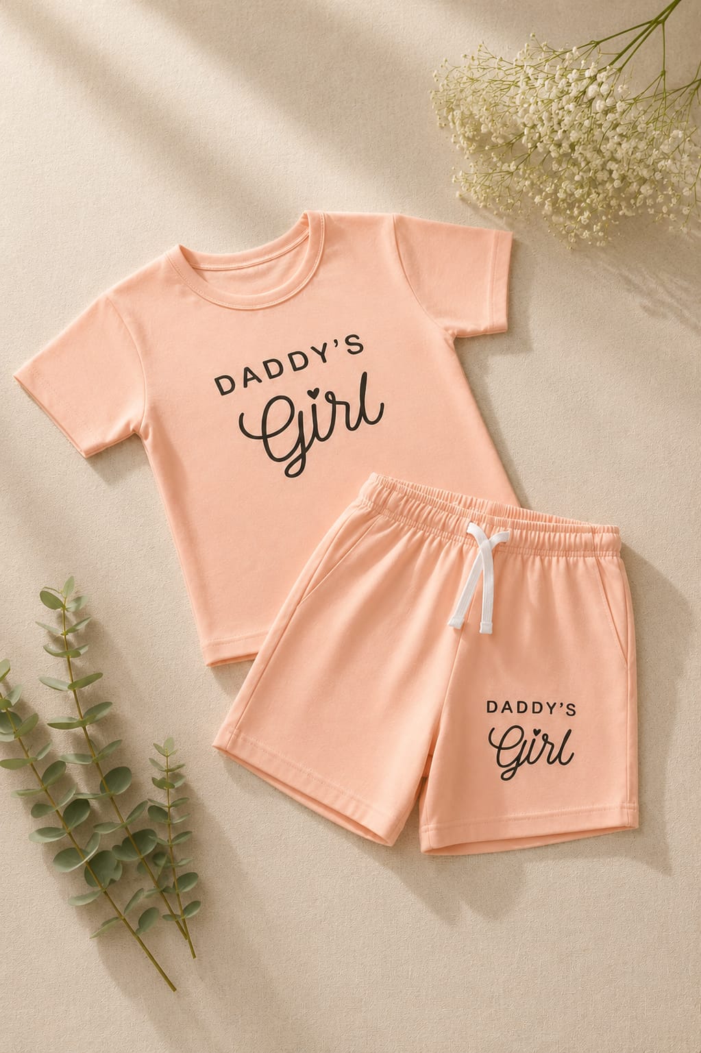 Nifty Basics Girls T-Shirt and Shorts Set (Daddy’s Girl) – Peach