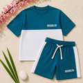 Boys Teal & White "Brooklyn" T-Shirt & Shorts Set