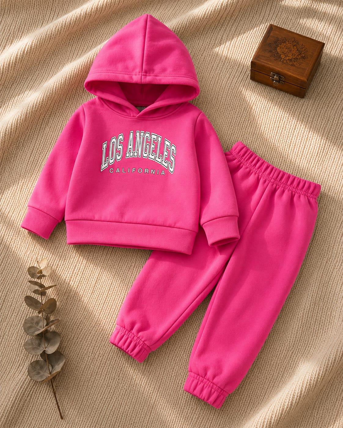 Plush Hoodied Fleece Shirt & Trouser - Los Angeles Pink