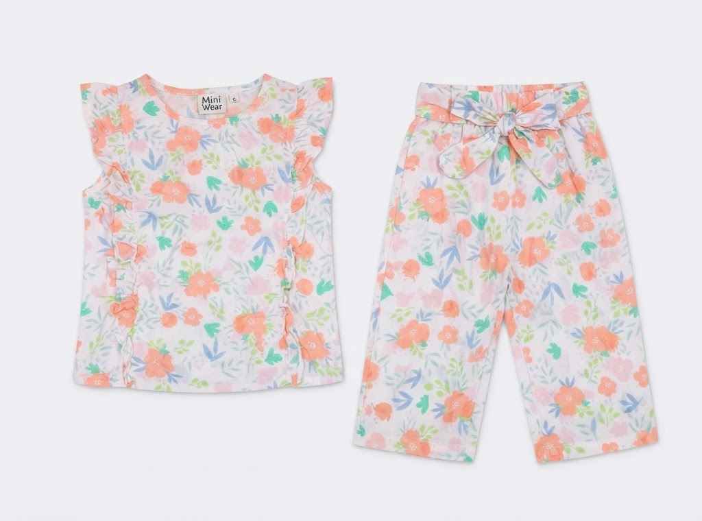 Baby girl peach floral top pants set