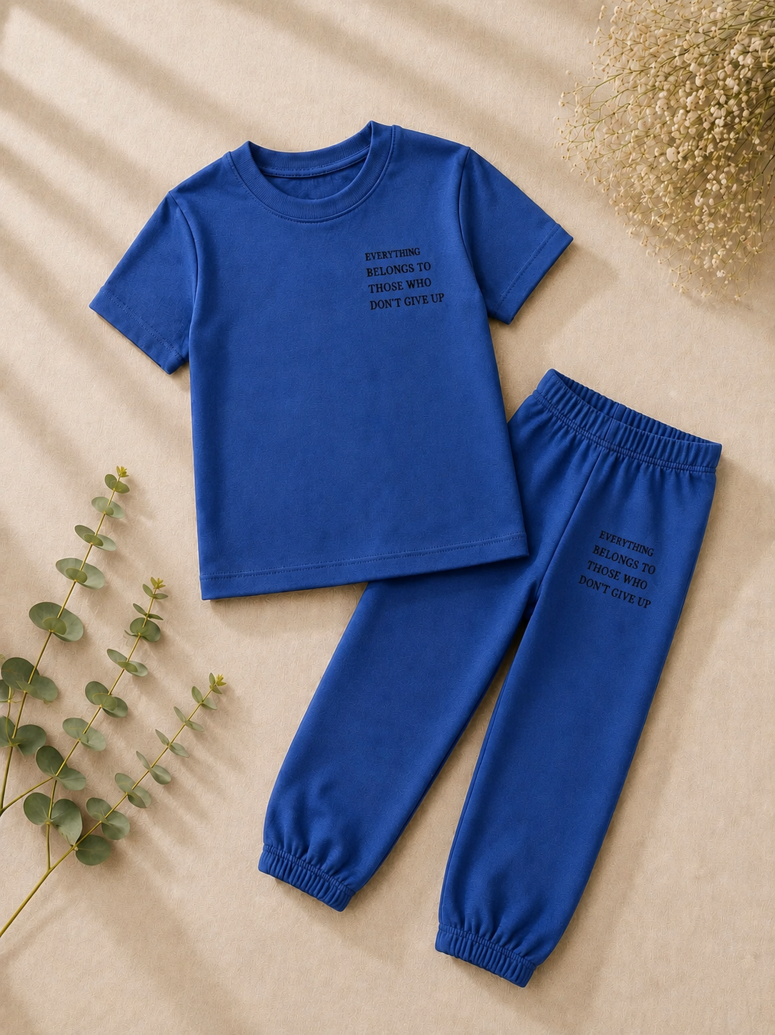 Girls Blue "Don't Give Up" T-Shirt & Trouser Set