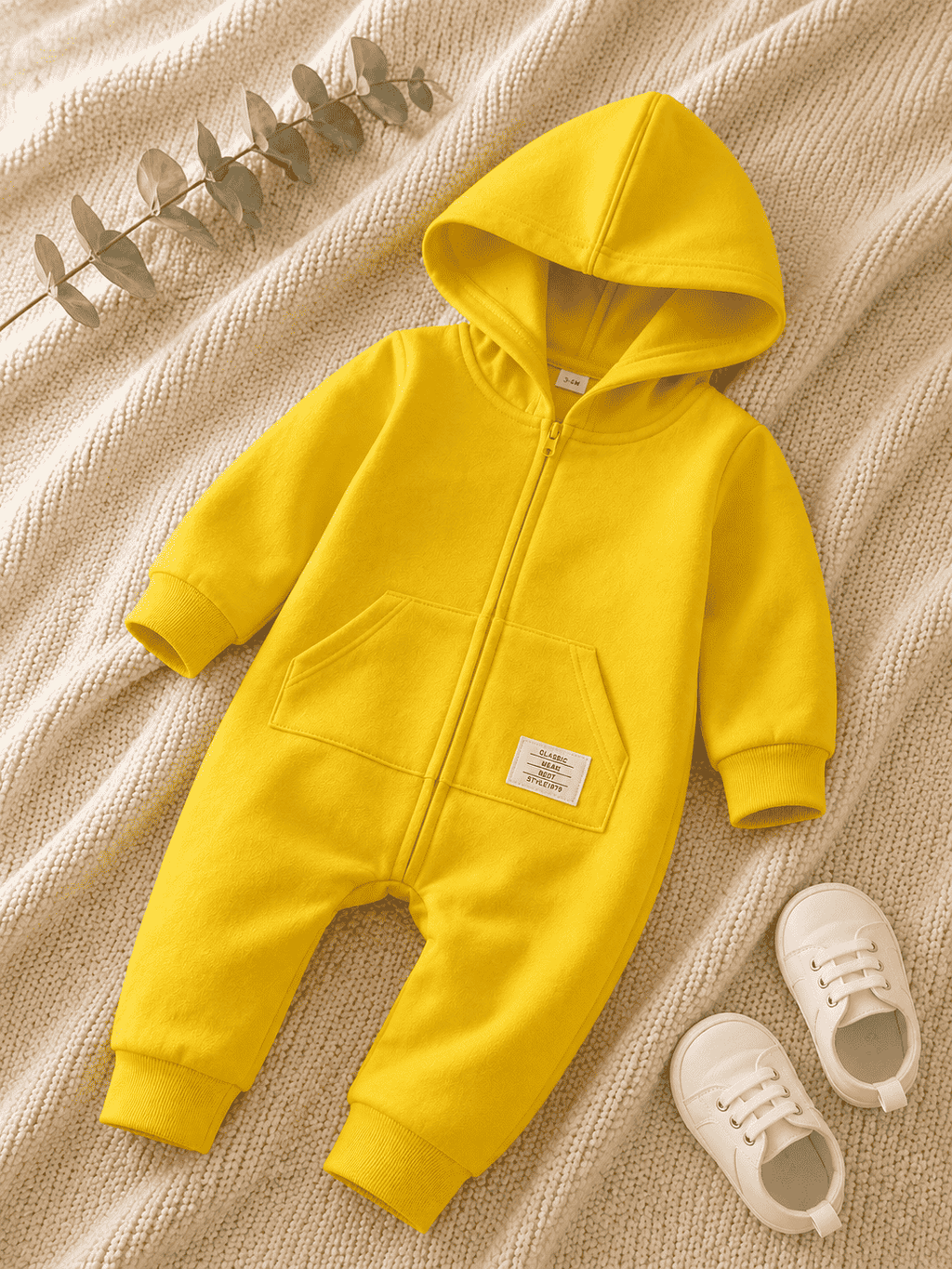 Plush-Hoodie Romper - Yellow