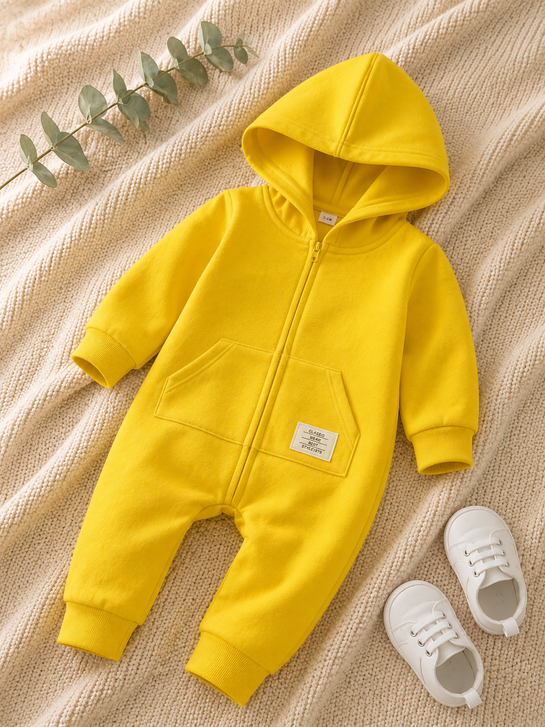 Plush-Hoodie Romper - Yellow