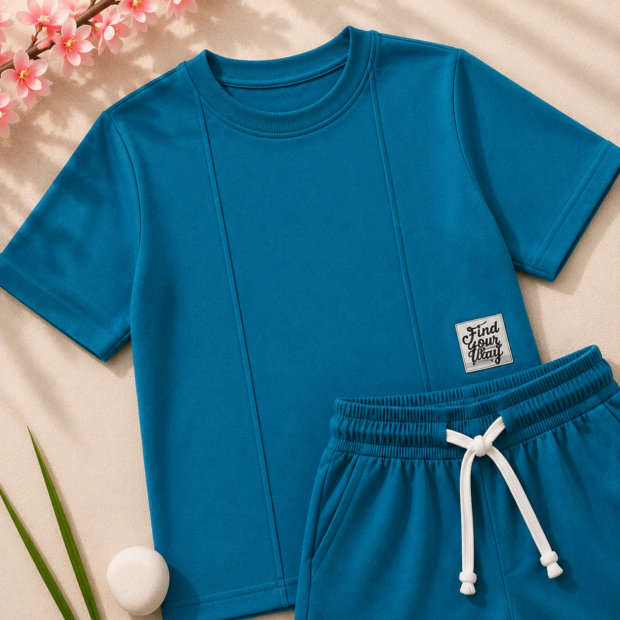 Boys Teal Blue "Find Your Way" T-Shirt & Shorts Set