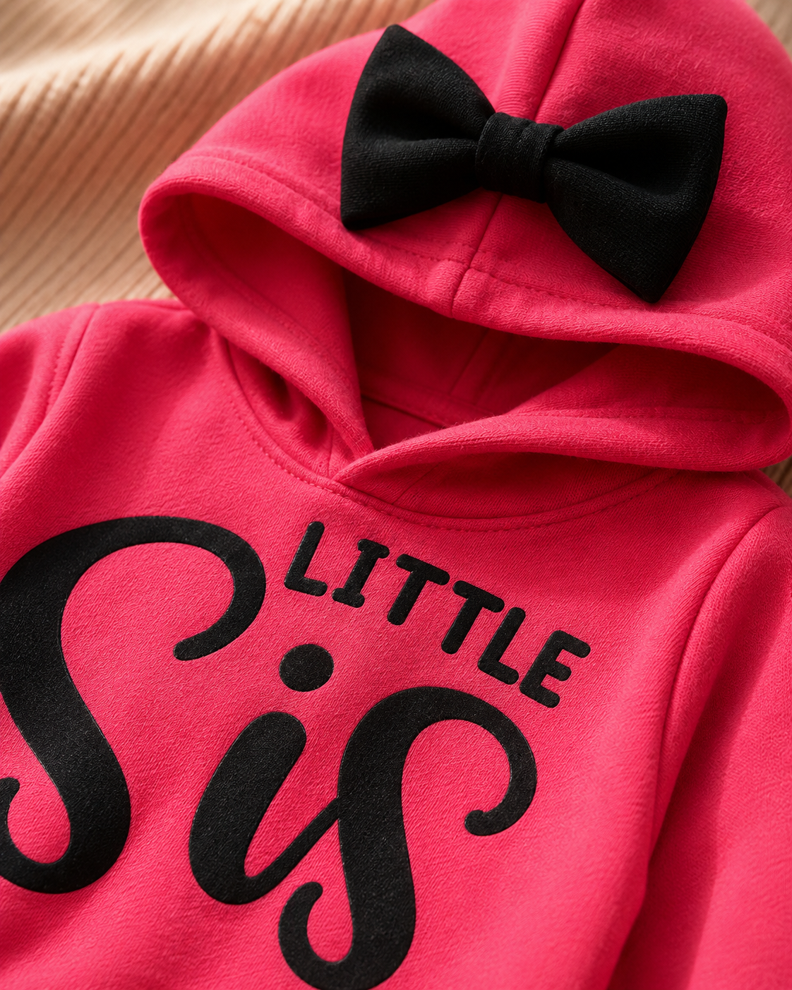Plush Hoodied Fleece Shirt & Trouser - Little Sis in Hot Pink