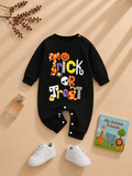 Plush-Printed Rompers - Trick or Treat - Black