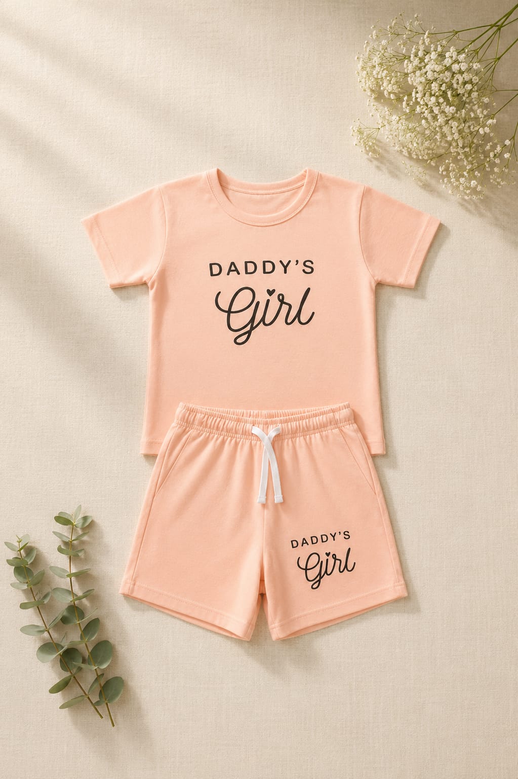 Nifty Basics Girls T-Shirt and Shorts Set (Daddy’s Girl) – Peach