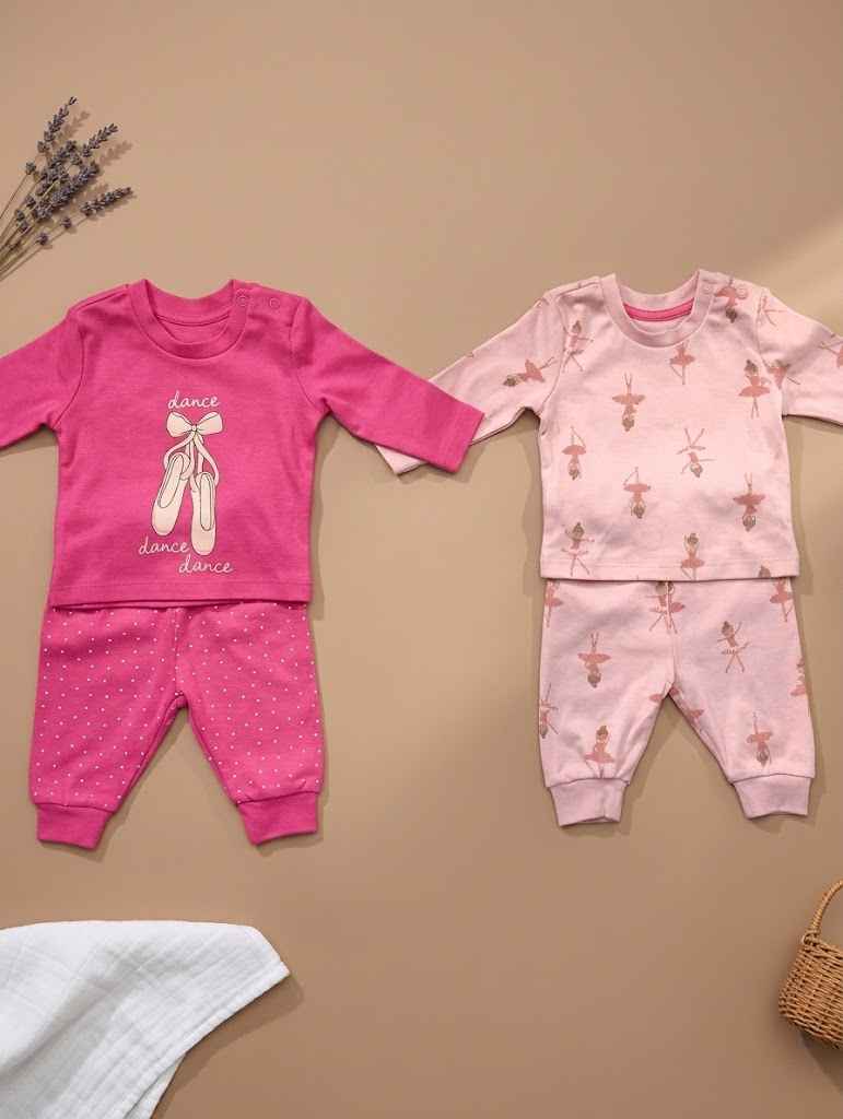Baby Girls Cotton Ballet Print Pjama Set – Pack of 2