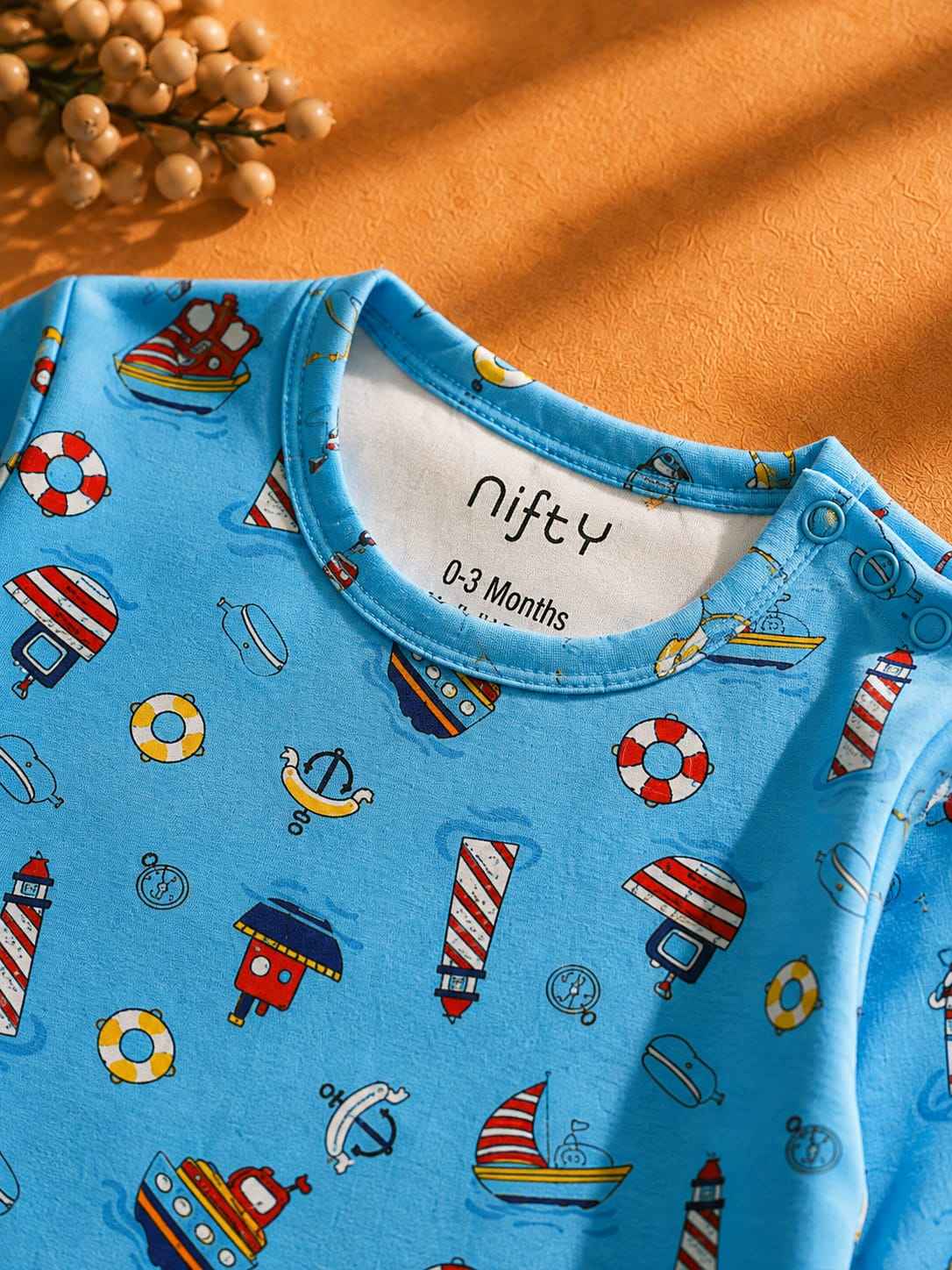 Baby Nautical Print Romper | Blue Long Sleeve Jumpsuit