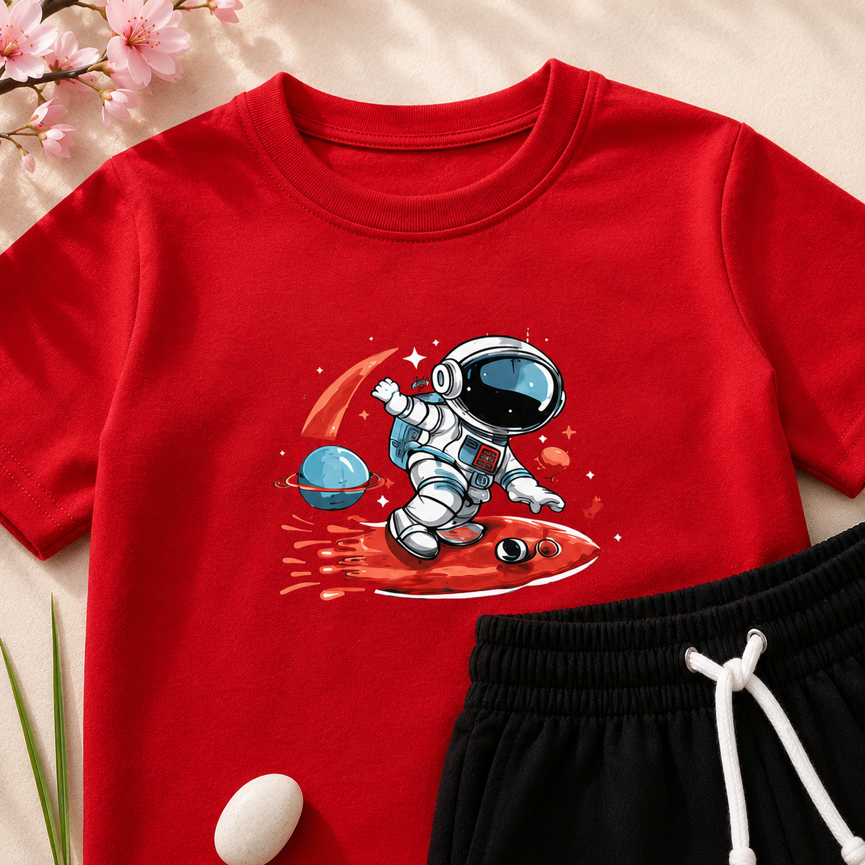 Boys Red & Black Space Explorer T-Shirt & Shorts Set