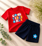 Girls Red "Good Vibes Only" T-Shirt & Shorts Set