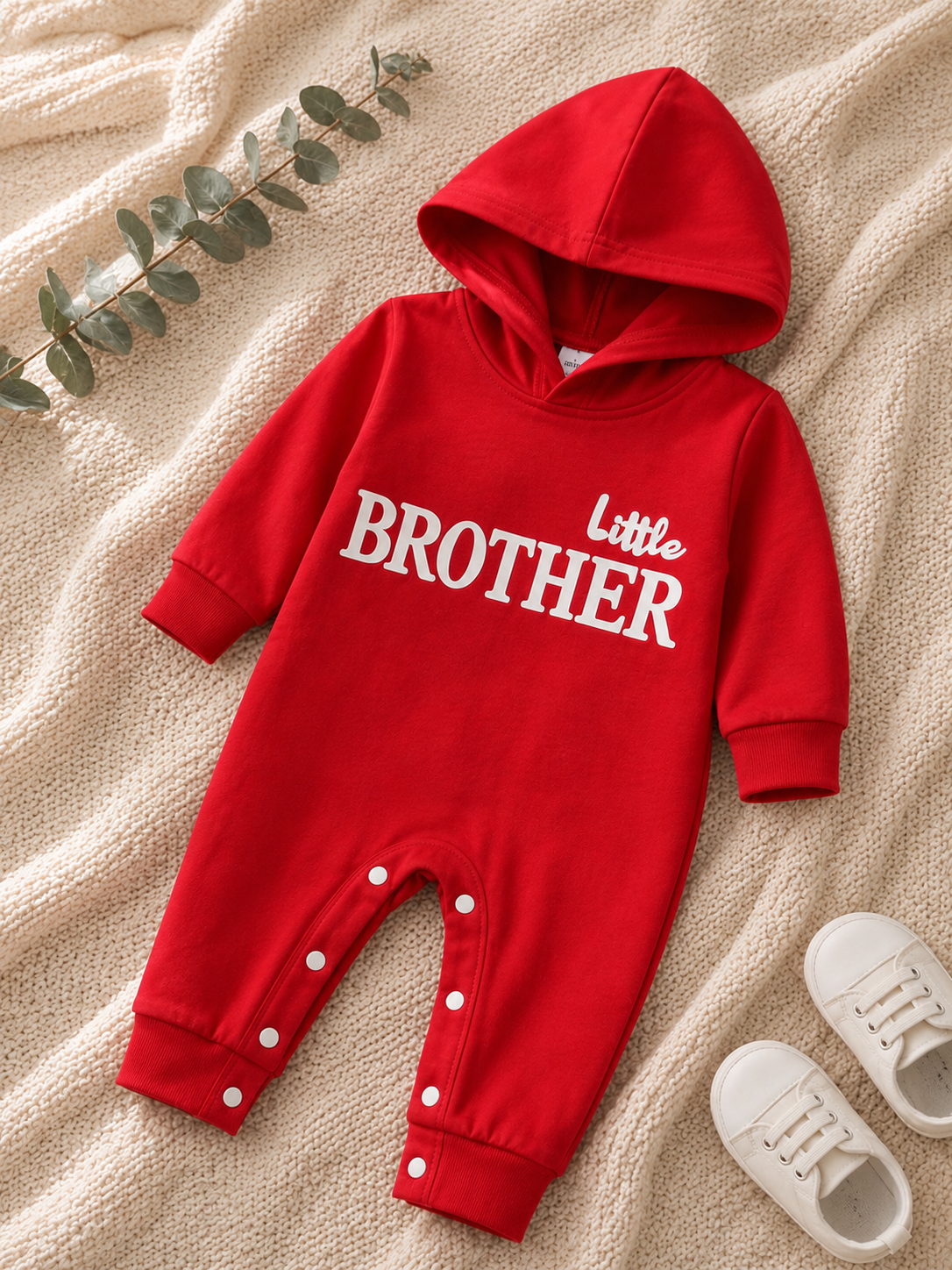 Plush-Hoodie Romper - Little Brother in Red