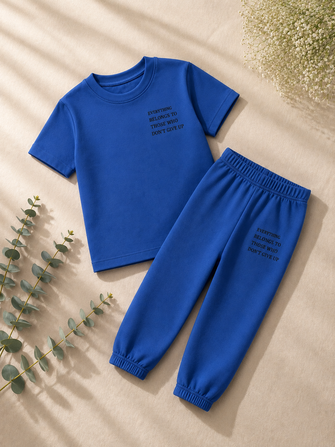Girls Blue "Don't Give Up" T-Shirt & Trouser Set