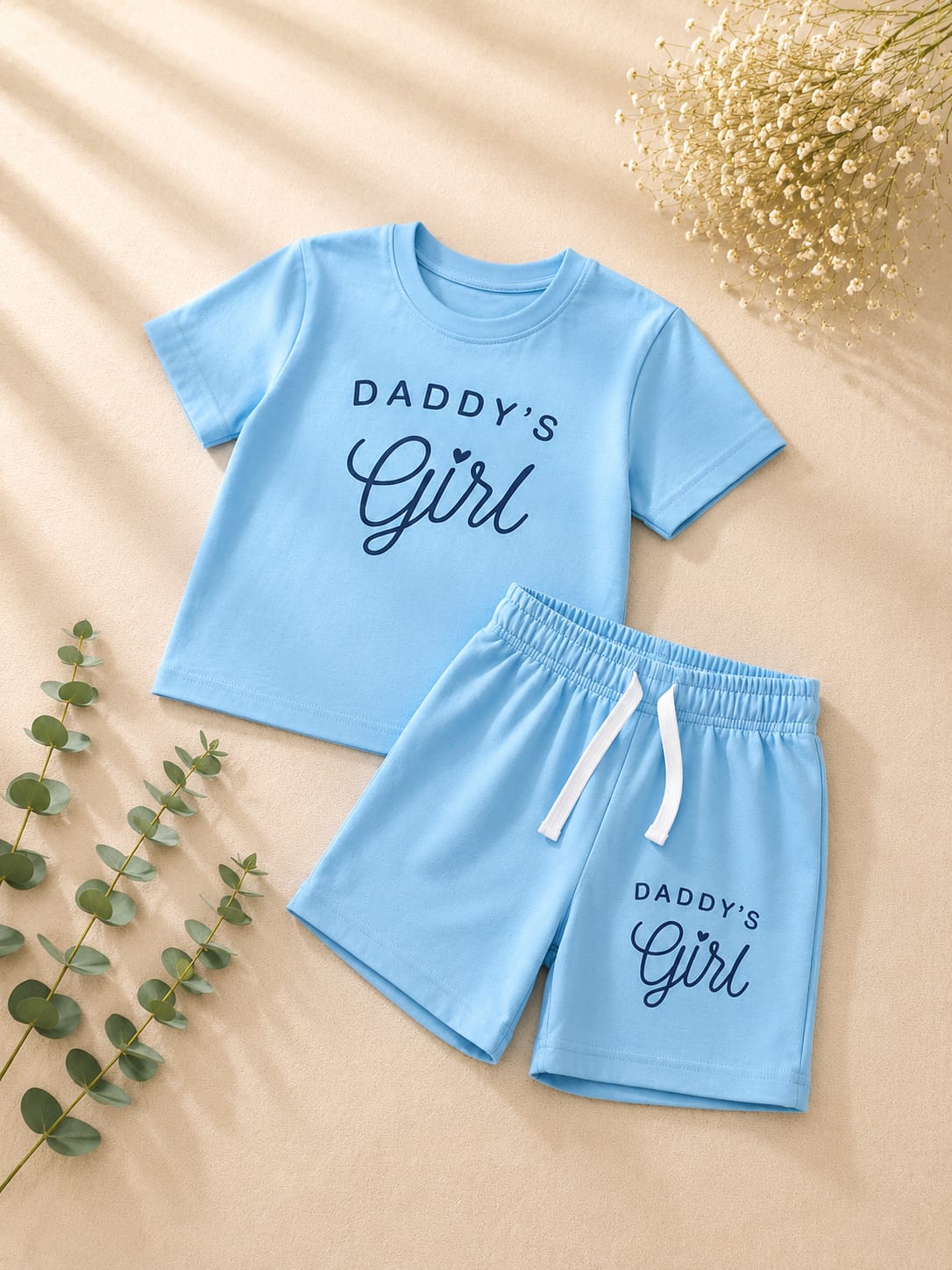 Nifty Basics Girls T-Shirt and Shorts Set (Daddy’s Girl) – Sky Blue