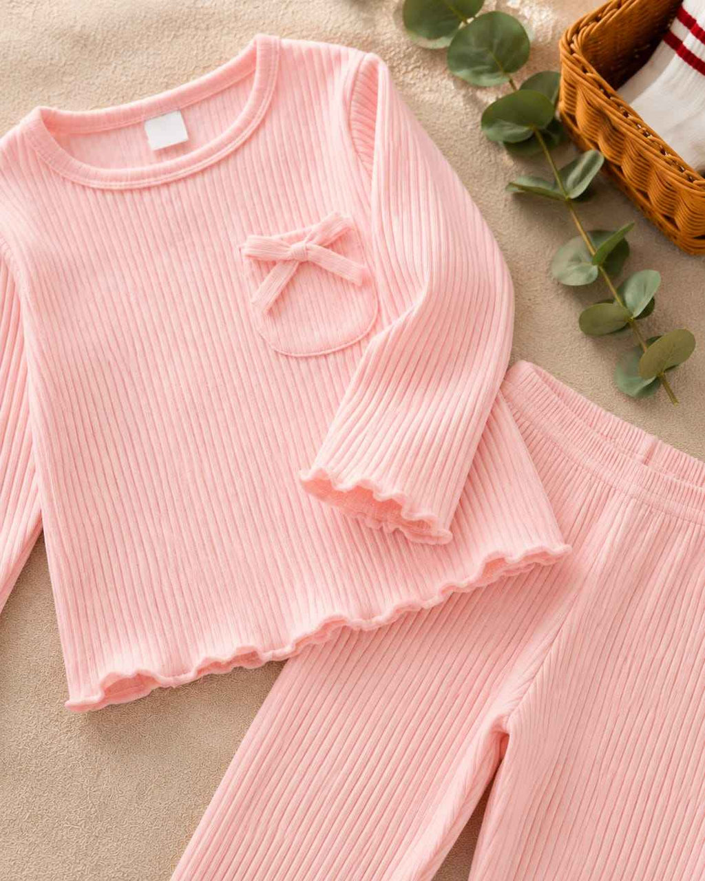 Plush Ribbed Knit Basic Set - Pink