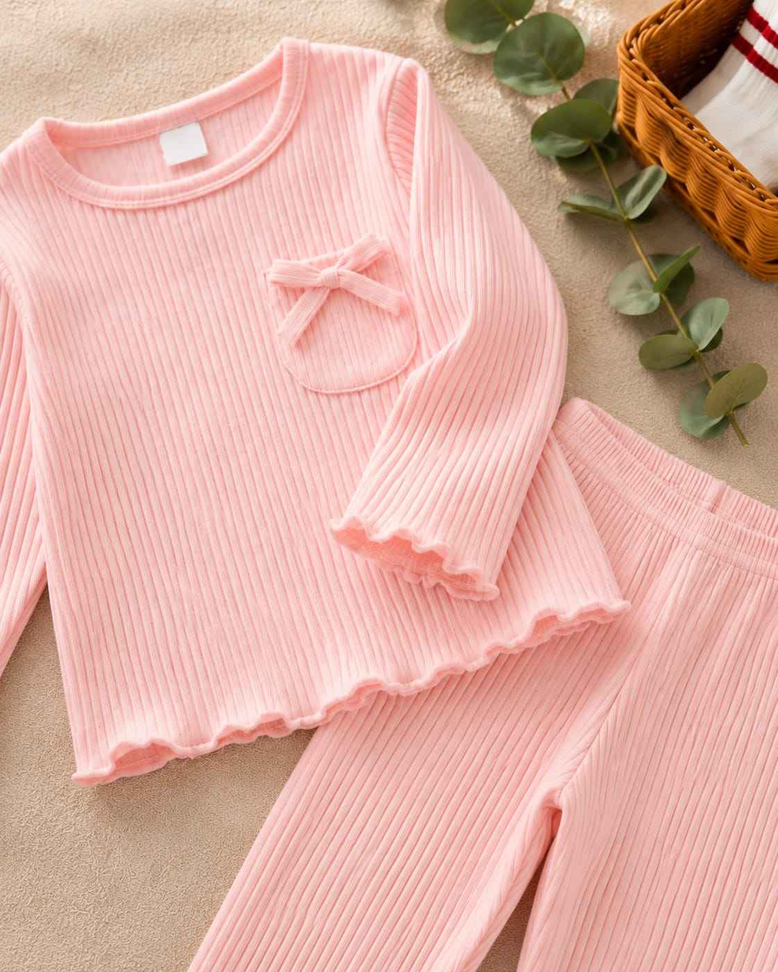 Plush Ribbed Knit Basic Set - Pink