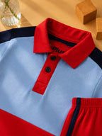 Plush-Baby Plaid Polo Shirt & Shorts-Red-Blue