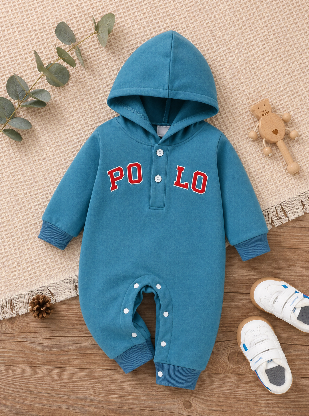 Plush-Hoodie Romper - Polo in Blue